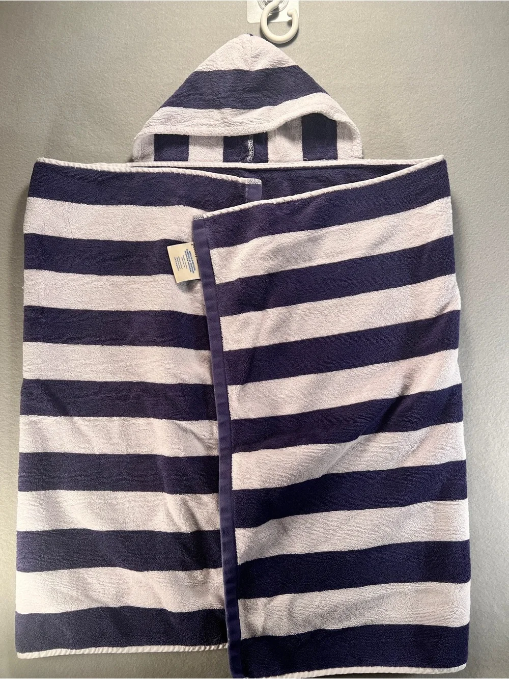 Pottery Barn Kids  Hooded Towel Classic Blue & White Stripe 100% Cotton Coastal